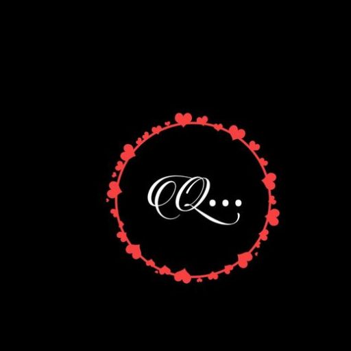 A monogram _Q_ inside a circular border of hearts on a black background