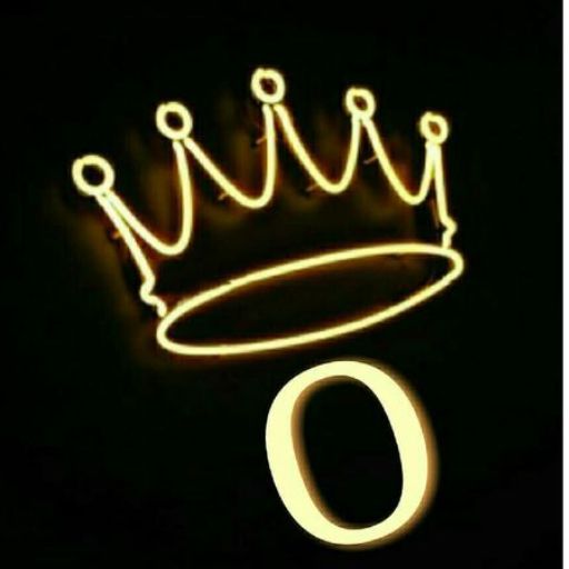 A neon light representation of a crown above the letter 'O' against a dark background