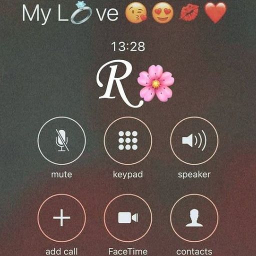 A phone call screen with the contact name _My Love_ decorated with emoticons and call options like mute, keypad, speaker, add call, FaceTime, and contacts