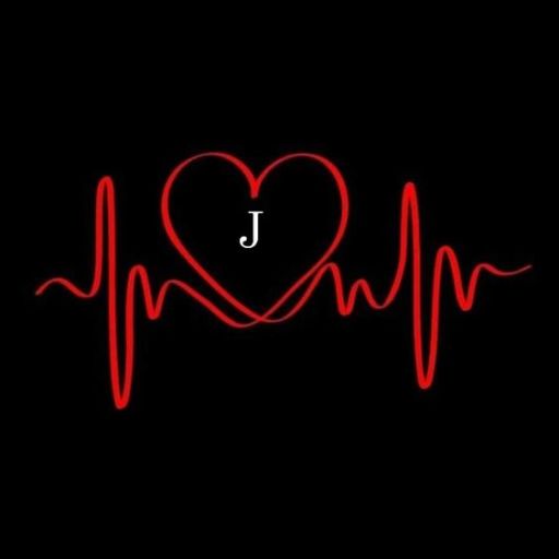 A red heart with a letter 'J' inside, integrated into an EKG heartbeat line, on a black background