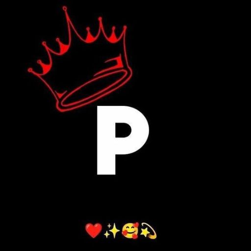 A red neon crown above a large white letter 'P' on a black background, with a heart, star, and hugging face emoji below