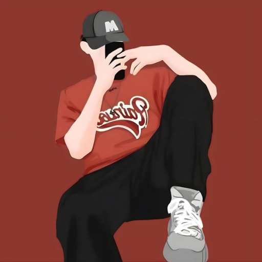 A stylized illustration of a person in a cap and red top sitting with one knee up, covering their face with a hand