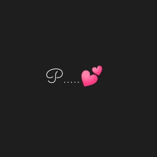 A stylized letter 'P' followed by a dotted trail leading to two pink heart emojis on a black background