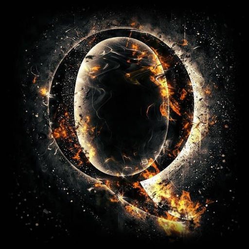 A stylized letter _Q_ engulfed in flames and smoke against a dark background