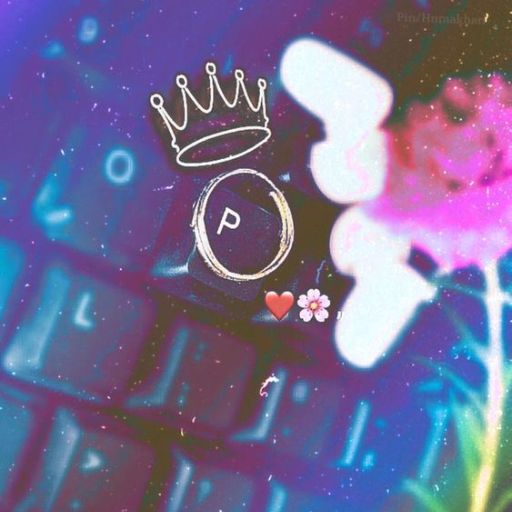 A whimsical graphic with a letter P wearing a crown, small heart, flower, and abstract colorful background