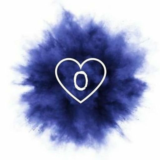 A white heart outline with a small circle inside it, centered on a blue ink cloud background