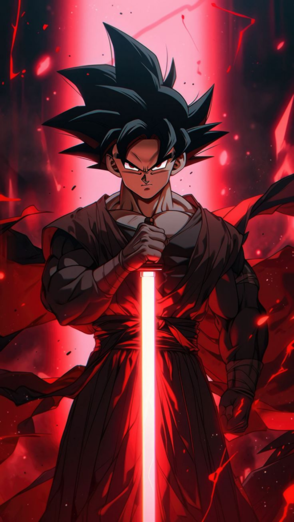 Animated character holding a glowing sword, set against a red, fiery backdrop