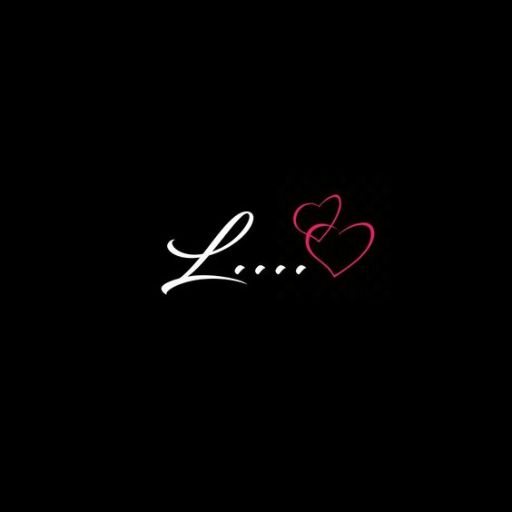 Black background with white cursive _L_ followed by a trail of dots and two intertwined pink hearts