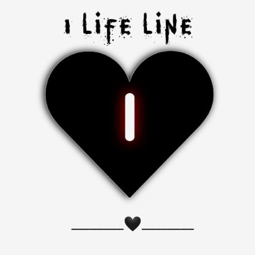 Black heart with a red vertical line in the center, above a flatline EKG, with text _1 Life Line_ above