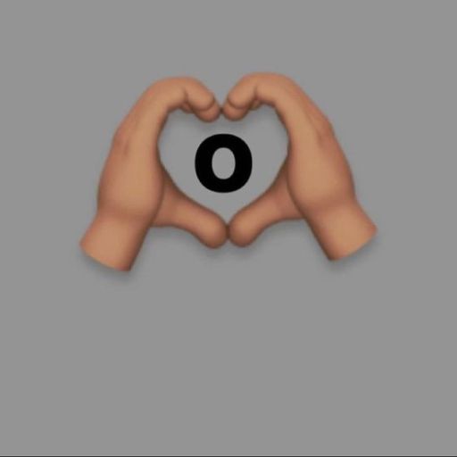 Emoji of hands forming a heart shape with a black circle in the center against a gray background