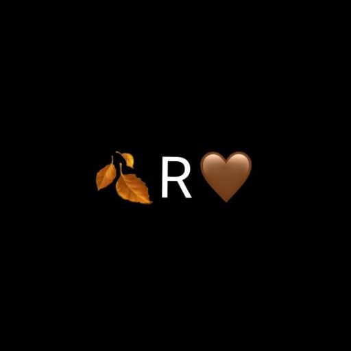 Golden leaves, letter _R_, and a heart emoji on a black background