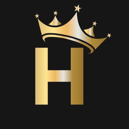 Golden letter 'H' with a stylized crown on top against a black background