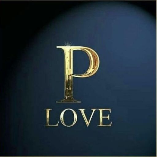 Golden letter 'P' above the word 'LOVE' on a dark blue background