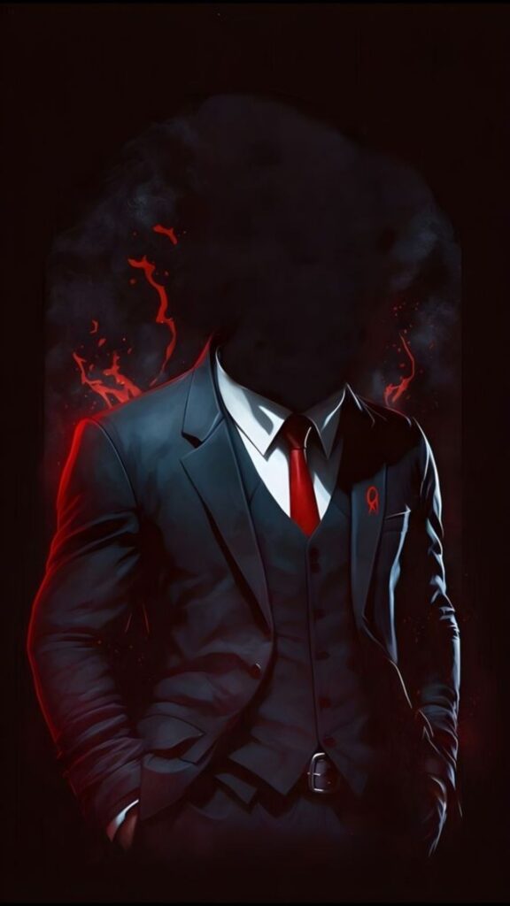 Illustration of a man in a suit with a smoke-covered face and red accents