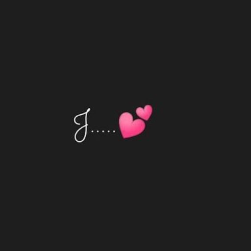 Letter 'J' followed by ellipsis and two pink heart emojis on a black background