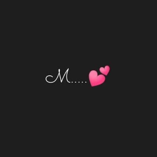 Letter 'M' with ellipsis and two pink hearts on a black background