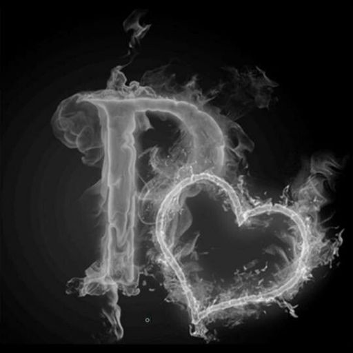 Monochrome image of smoke forming the shape of a capital 'I' and a heart symbol against a dark background