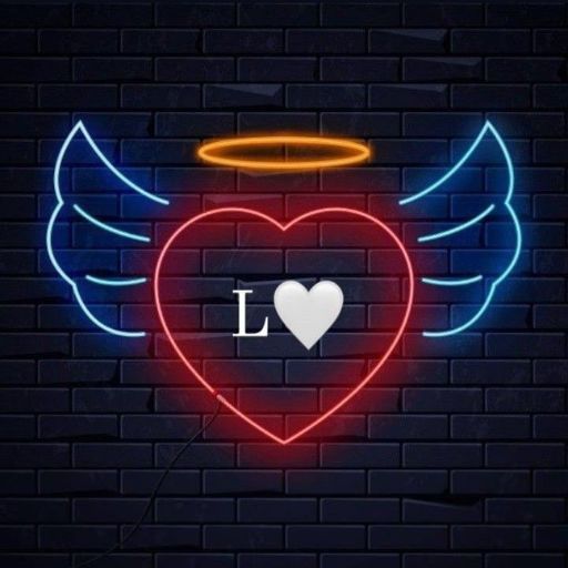 Neon sign of a heart with wings and a halo against a brick wall, symbolizing love with a heavenly and free-spirited vibe