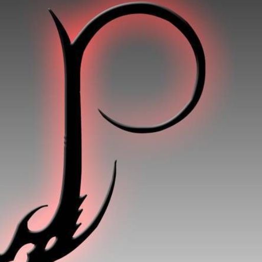 Stylized letter _P_ in black with a red outline against a gradient red to gray background