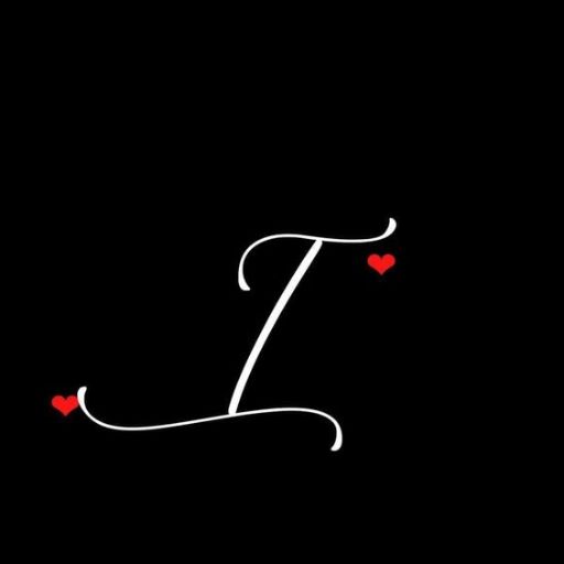 Stylized white letter _I_ with two small red hearts on a black background