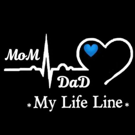 a black background with a blue heart and the words mom dad my life line