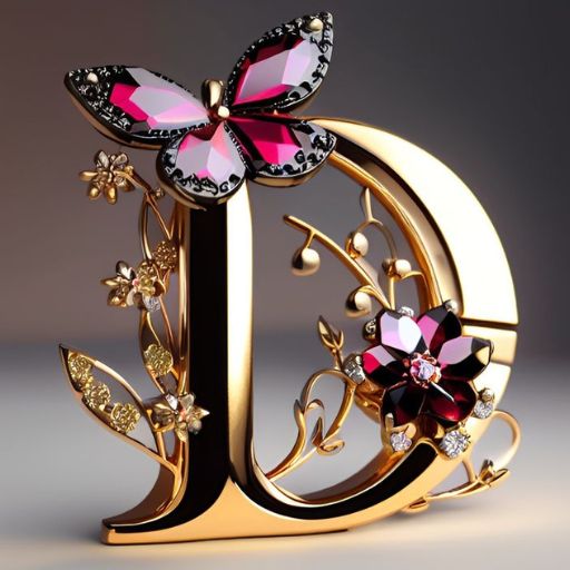 a gold letter with a butterfly on top of it