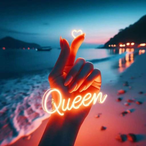 a hand holding a neon sign that says queen