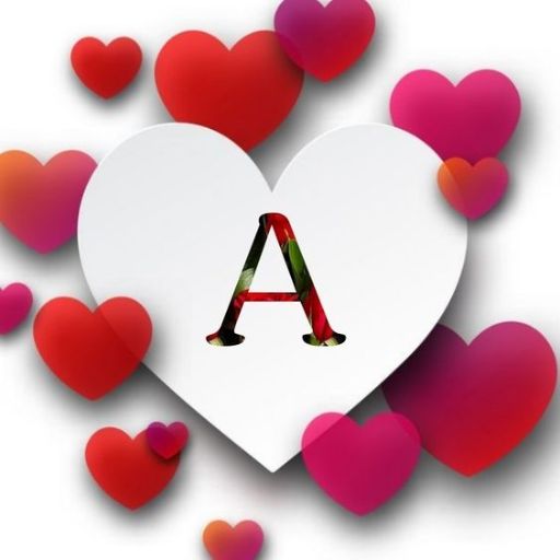 a heart with a letter on it surrounded by hearts