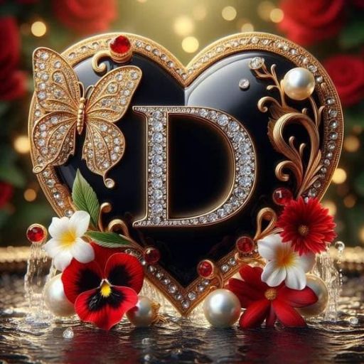 a heart with flowers and a letter d on it