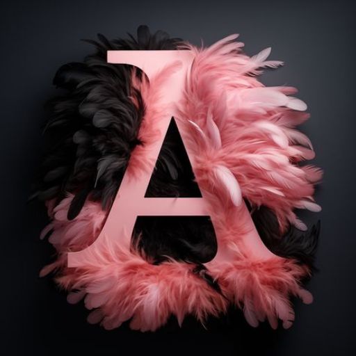 a letter made out of feathers on a black background