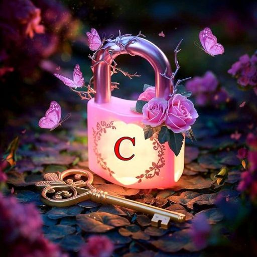 a lock with a key and flowers on it