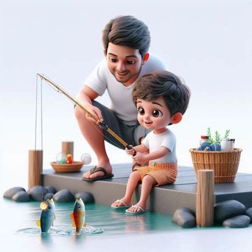 a man and a child fishing on a dock