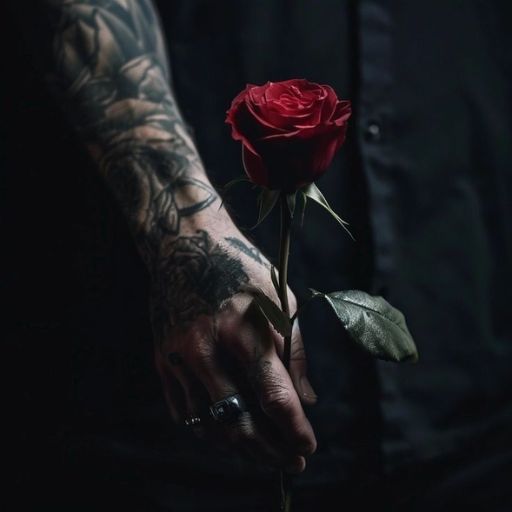 a man holding a rose in his hand