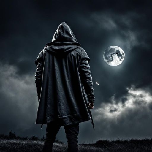 a man in a hooded jacket looking at the moon