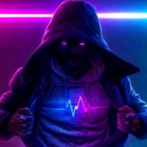 a man in a hoodie with a neon heart on his chest