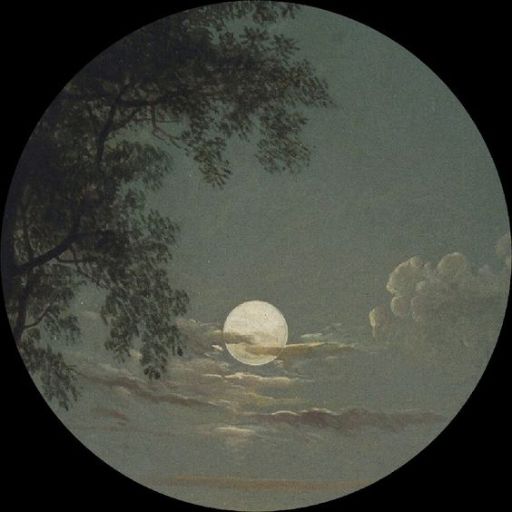 a painting of a full moon in a cloudy sky