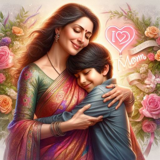 a painting of a mother hugging her son