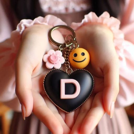 a person holding a heart shaped keychain with a smiley face on it