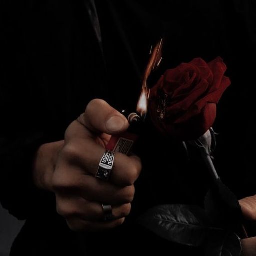 a person holding a lighter and a rose