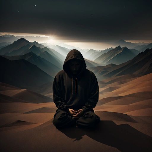 a person sitting in the middle of a desert