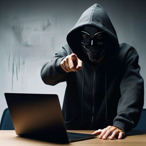 a person wearing a mask using a laptop