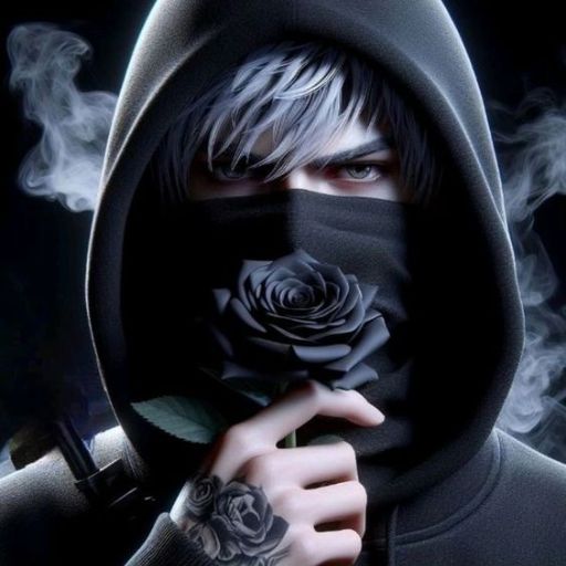 a person with a hood on holding a rose