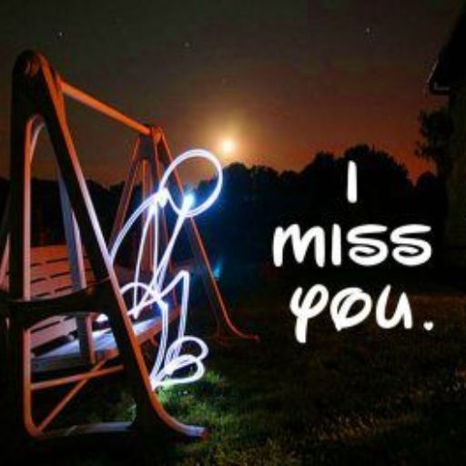 a picture of a swing at night with the words i miss you