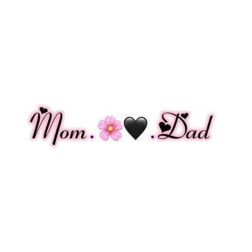 a pink flower and a black heart with the words mom and dad