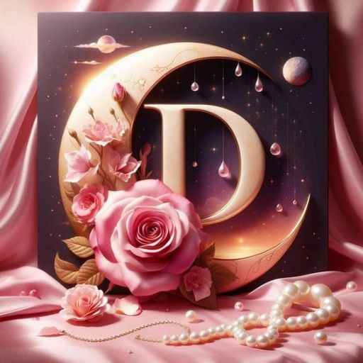 a pink rose with pearls and a letter d