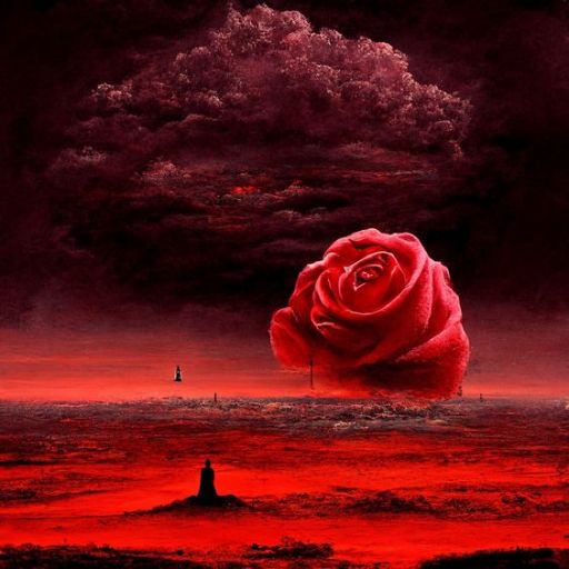 a red rose sitting in the middle of a field