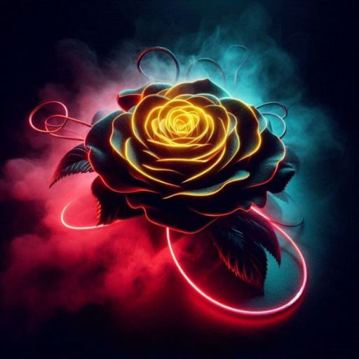 a rose with neon lights in the dark