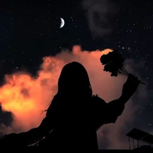 a silhouette of a woman holding a bouquet of flowers