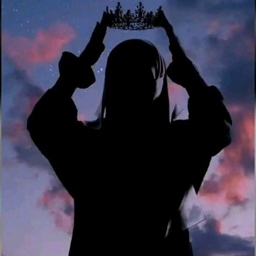 a silhouette of a woman holding a crown over her head