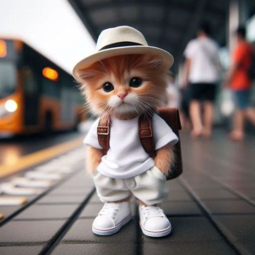 a small orange and white cat wearing a hat